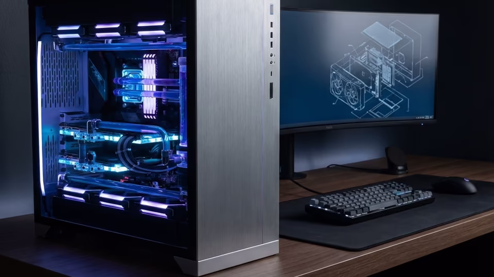 Computer components and repair tools on a workbench