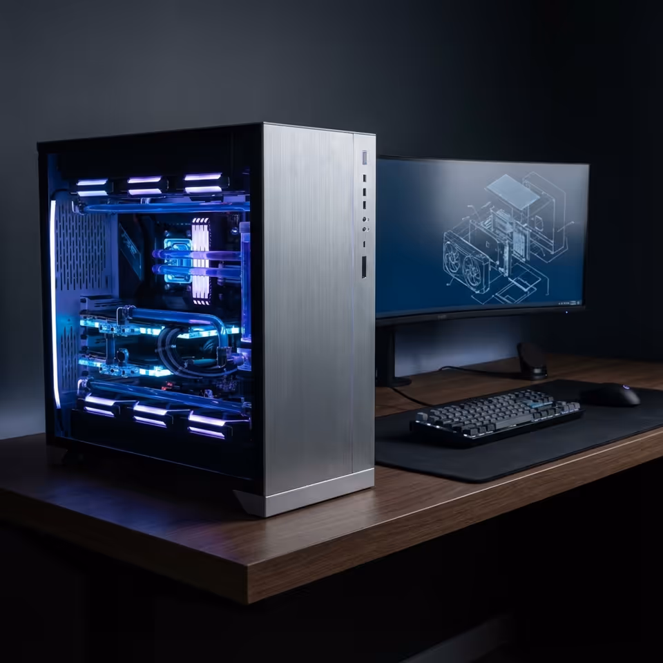 Computer components and repair tools on a workbench