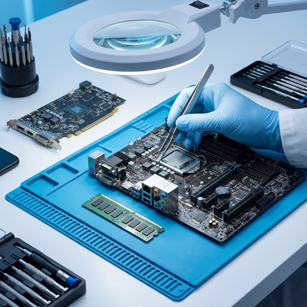 Technician working on computer