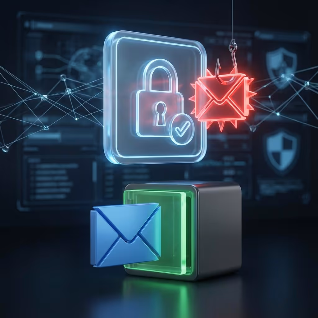 A computer screen showing a phishing email with a warning icon