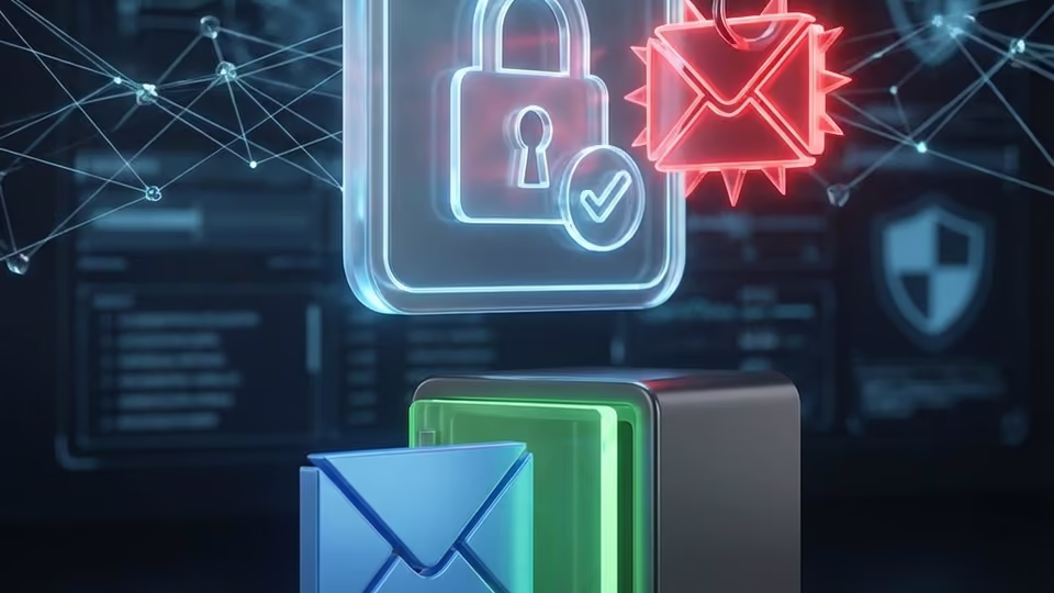 A computer screen showing a phishing email with a warning icon